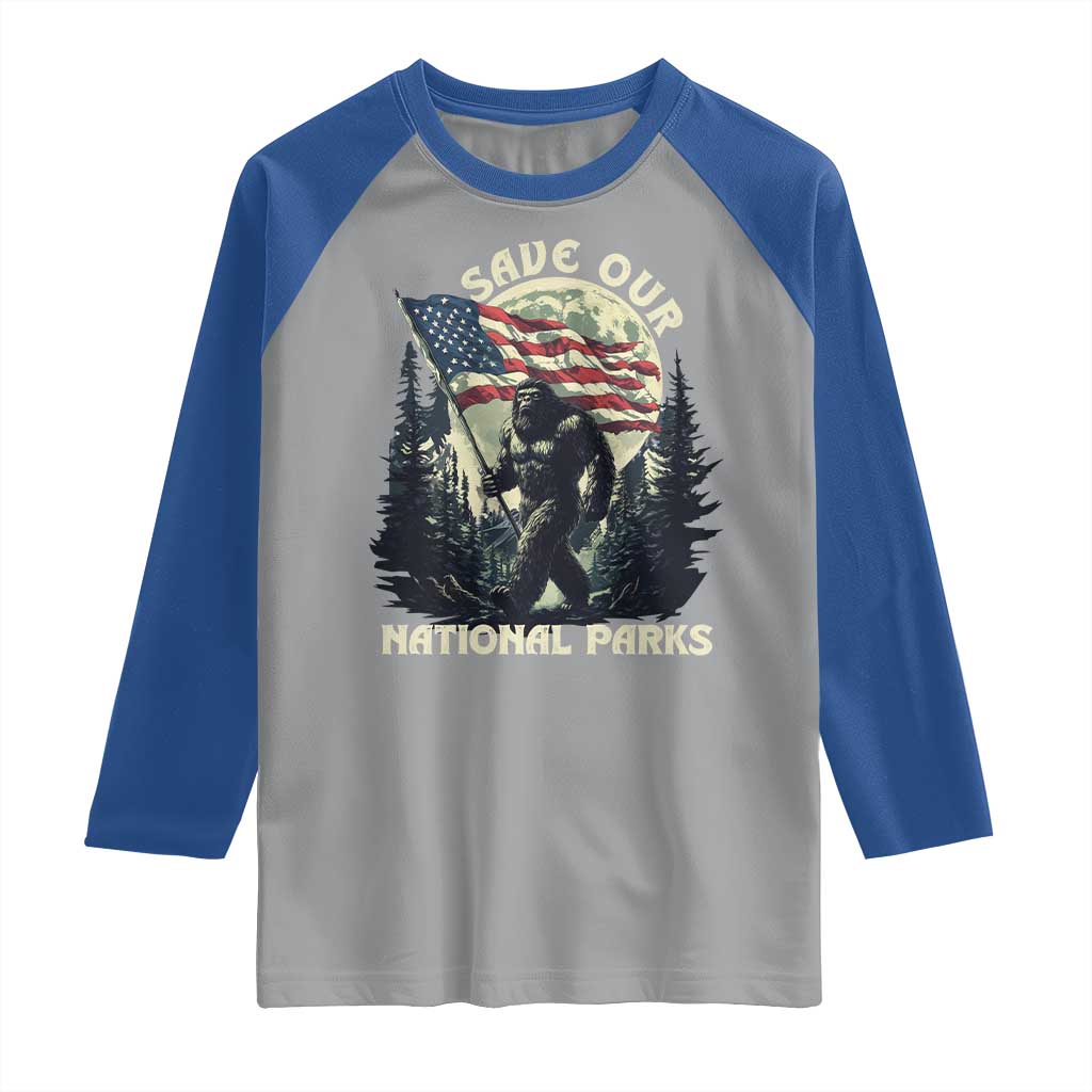 Save Our National Parks Bigfoot Raglan Shirt Vintage American Flag