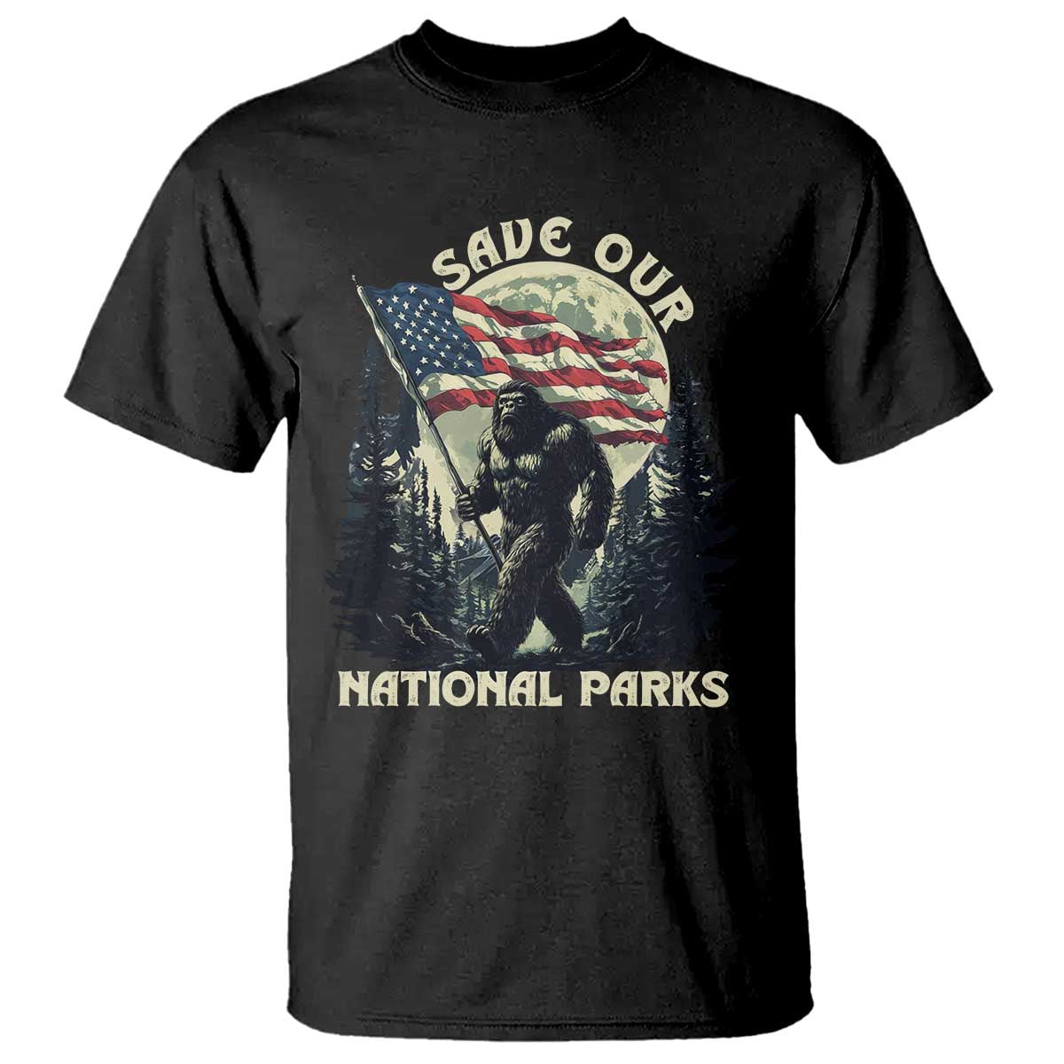Save Our National Parks Bigfoot T Shirt Vintage American Flag