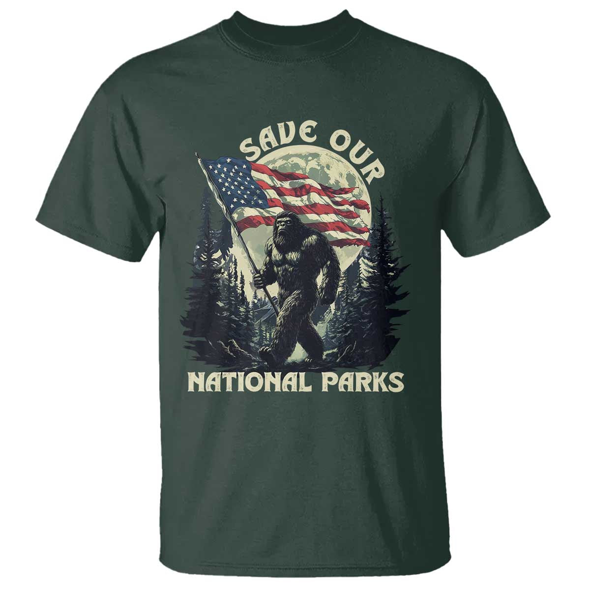 Save Our National Parks Bigfoot T Shirt Vintage American Flag