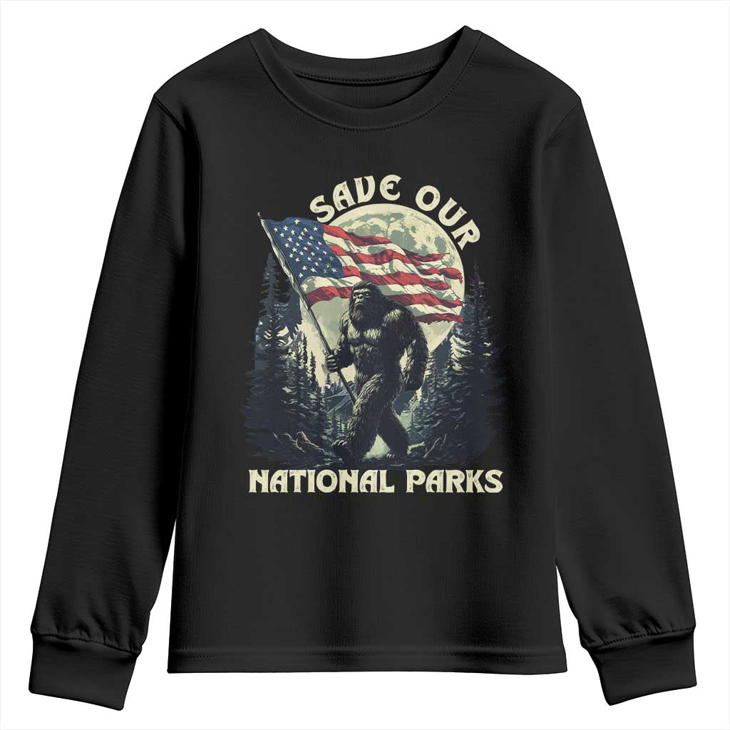Save Our National Parks Bigfoot Youth Sweatshirt Vintage American Flag