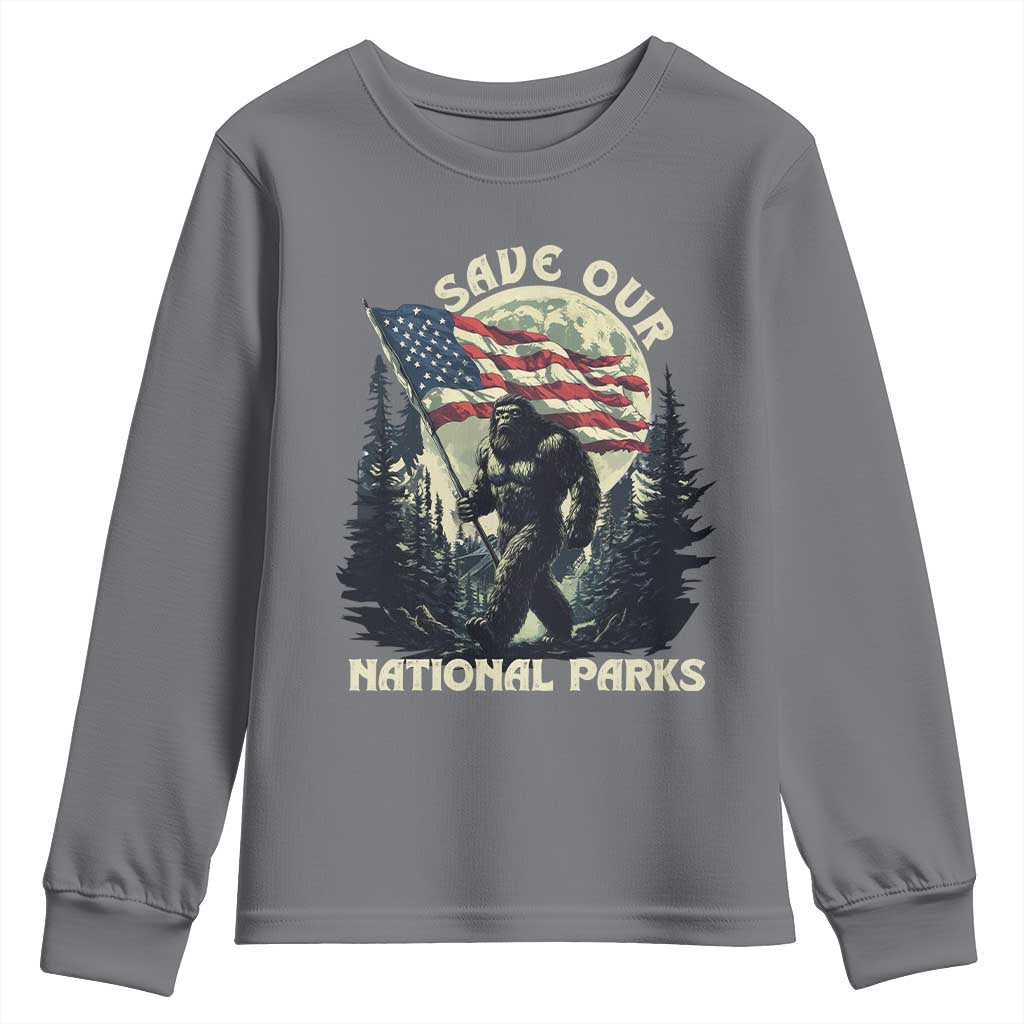 Save Our National Parks Bigfoot Youth Sweatshirt Vintage American Flag