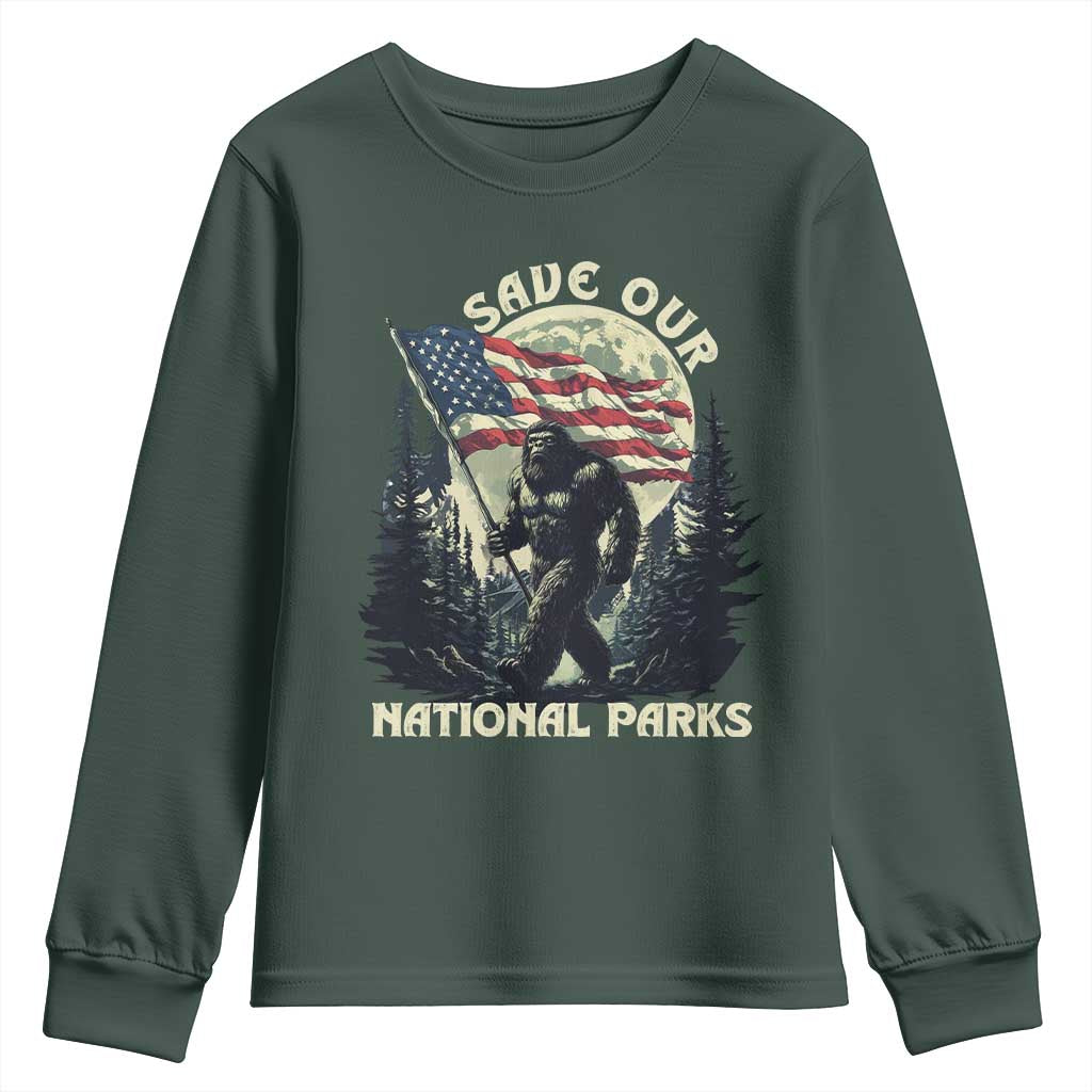 Save Our National Parks Bigfoot Youth Sweatshirt Vintage American Flag