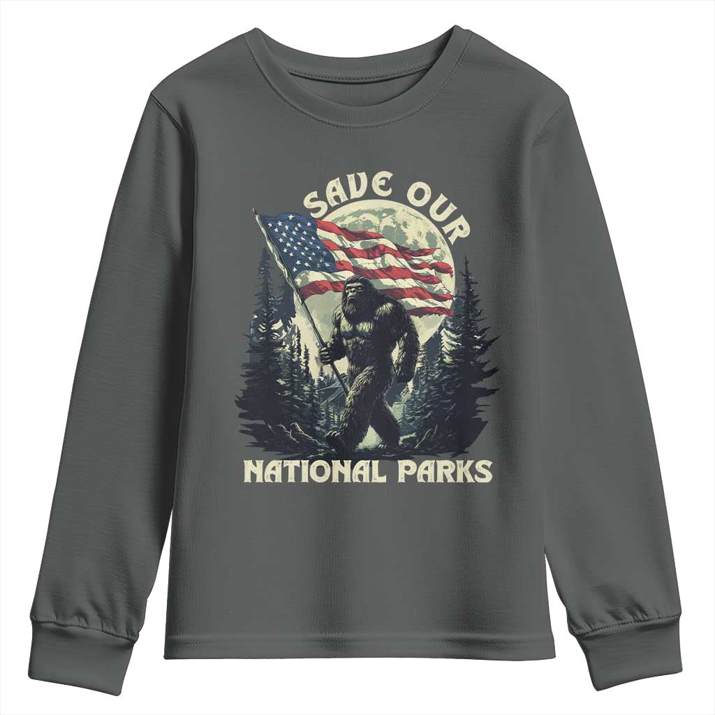 Save Our National Parks Bigfoot Youth Sweatshirt Vintage American Flag
