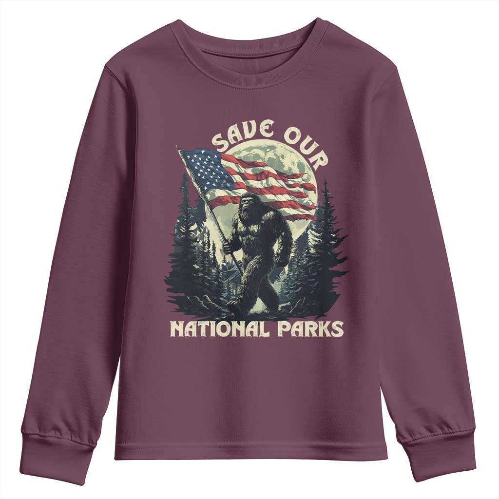 Save Our National Parks Bigfoot Youth Sweatshirt Vintage American Flag