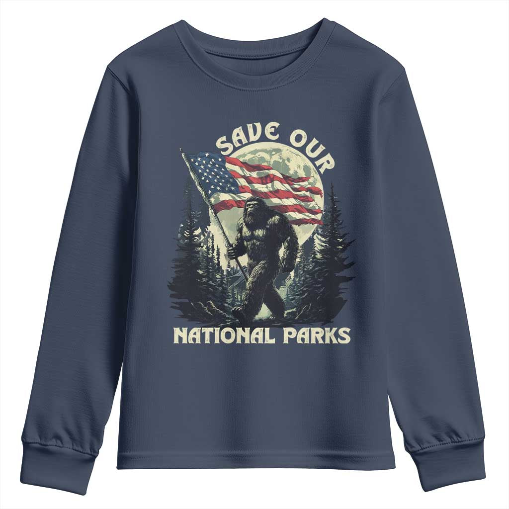 Save Our National Parks Bigfoot Youth Sweatshirt Vintage American Flag
