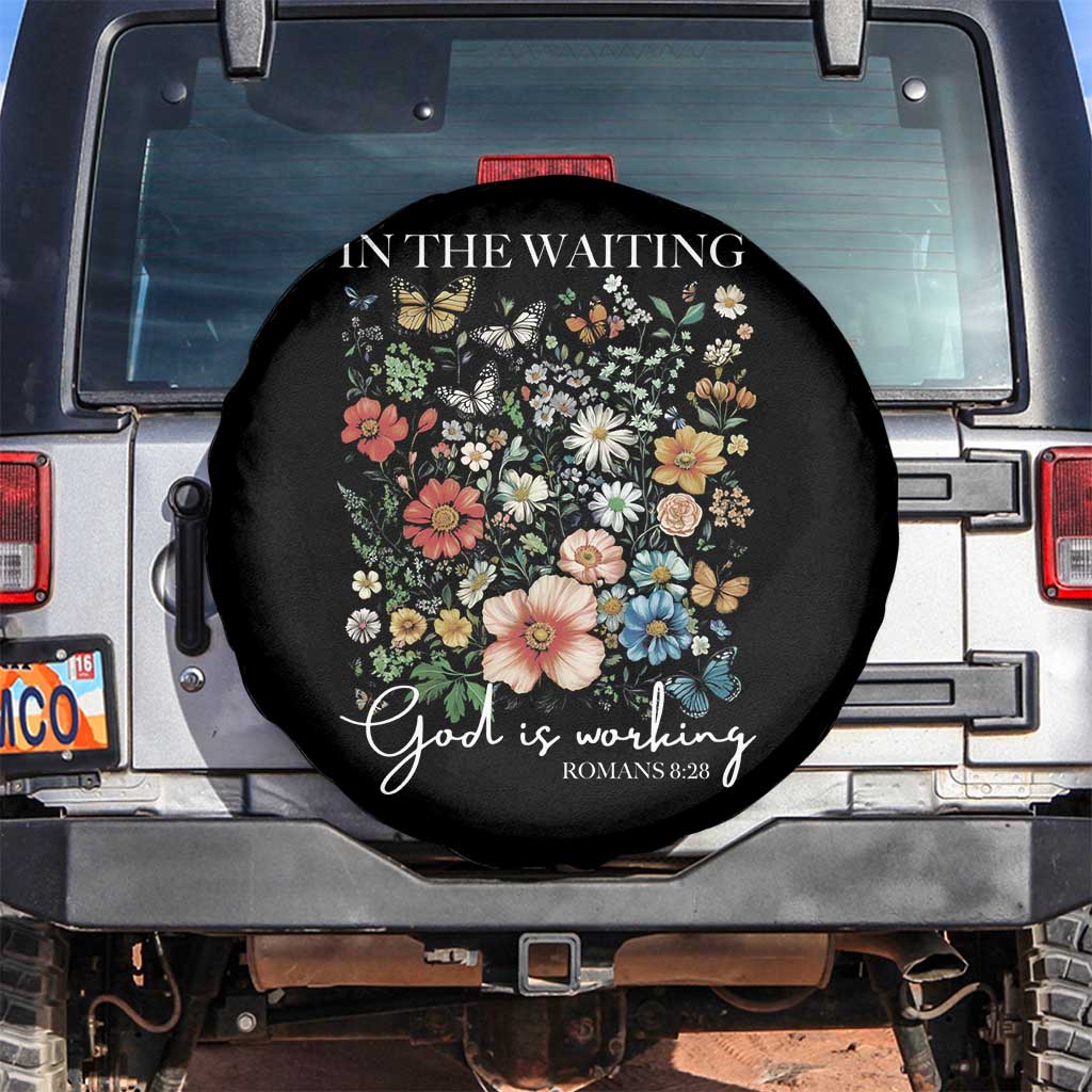 In The Waiting God Is Working Spare Tire Cover Religious Christian Bible Verse Flower
