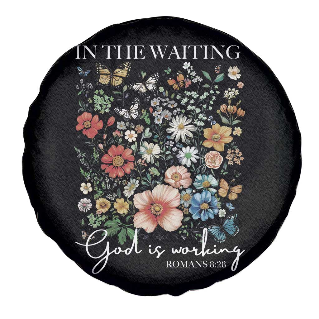 In The Waiting God Is Working Spare Tire Cover Religious Christian Bible Verse Flower