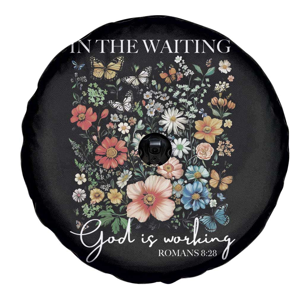 In The Waiting God Is Working Spare Tire Cover Religious Christian Bible Verse Flower