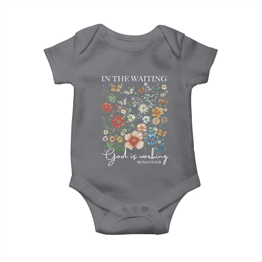 In The Waiting God Is Working Baby Onesie Religious Christian Bible Verse Flower