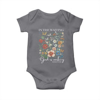 In The Waiting God Is Working Baby Onesie Religious Christian Bible Verse Flower