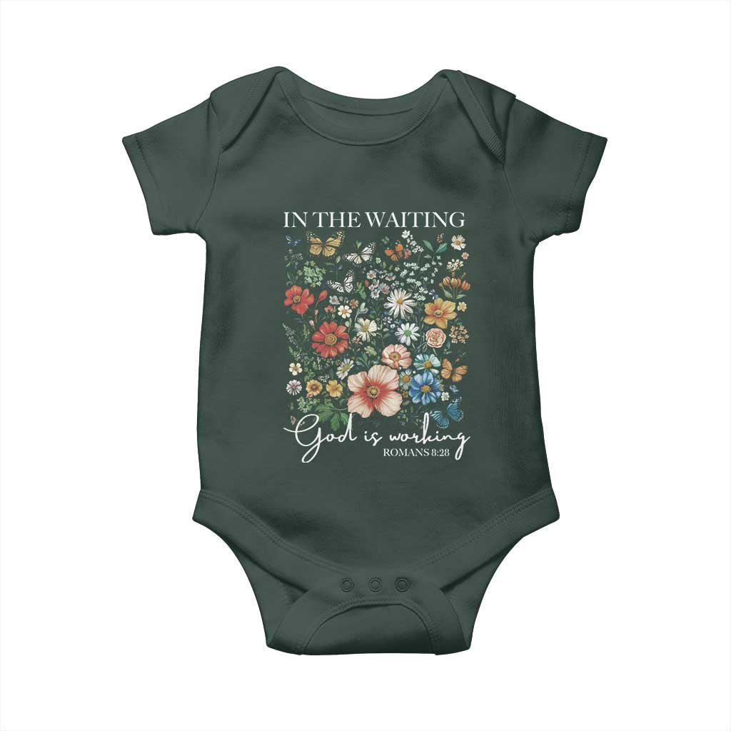 In The Waiting God Is Working Baby Onesie Religious Christian Bible Verse Flower
