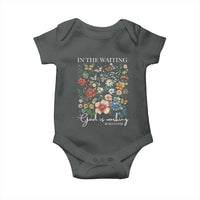 In The Waiting God Is Working Baby Onesie Religious Christian Bible Verse Flower