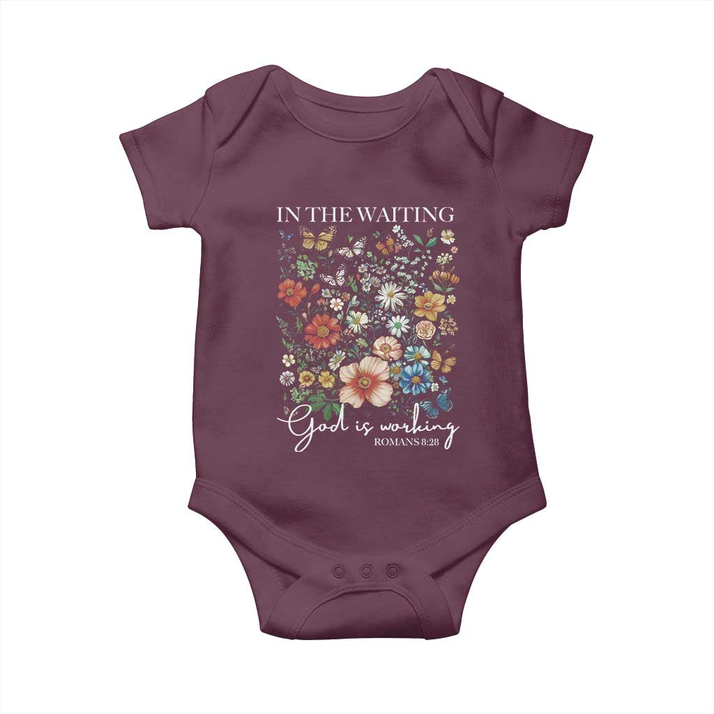 In The Waiting God Is Working Baby Onesie Religious Christian Bible Verse Flower