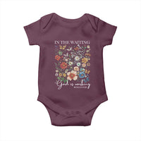 In The Waiting God Is Working Baby Onesie Religious Christian Bible Verse Flower