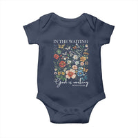 In The Waiting God Is Working Baby Onesie Religious Christian Bible Verse Flower