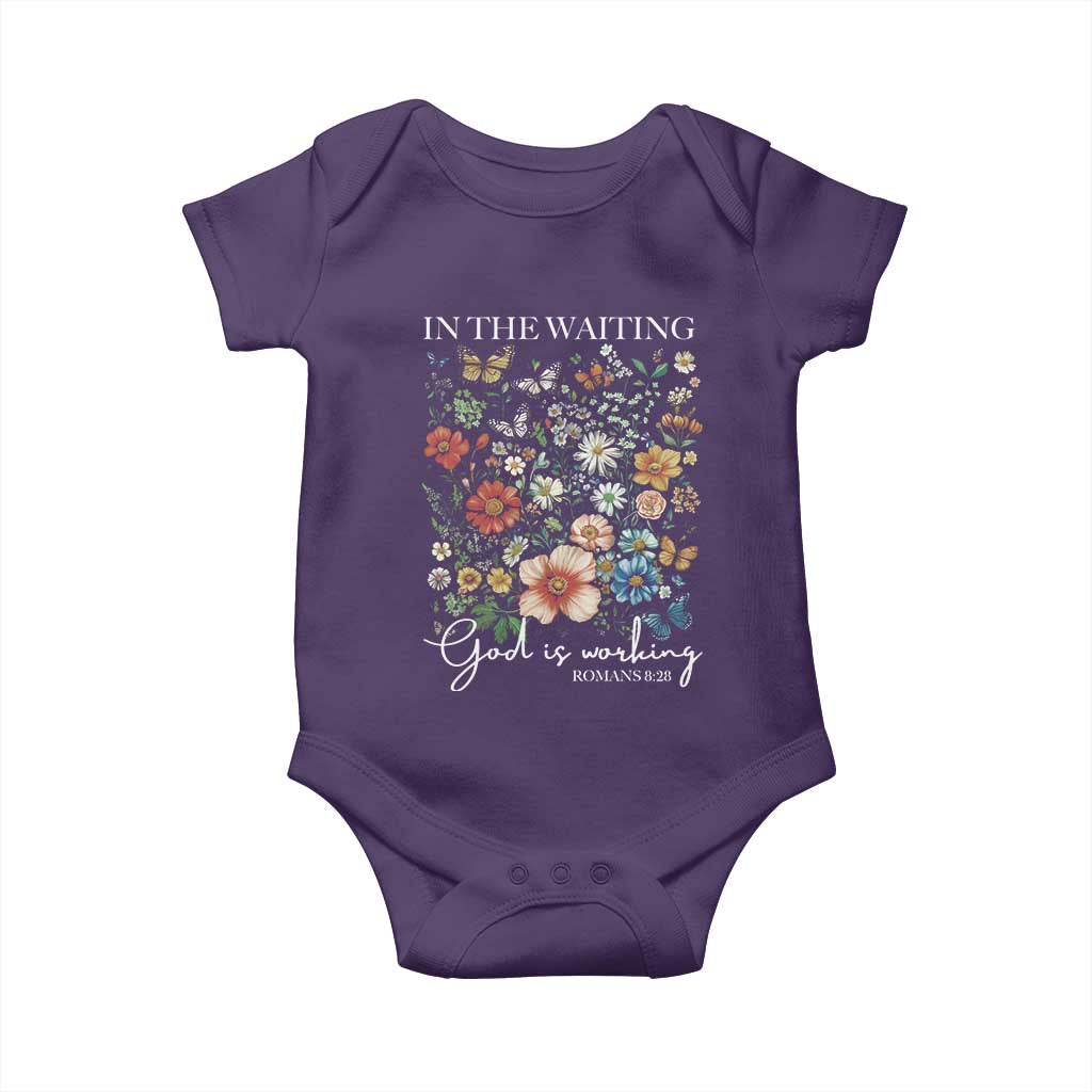 In The Waiting God Is Working Baby Onesie Religious Christian Bible Verse Flower