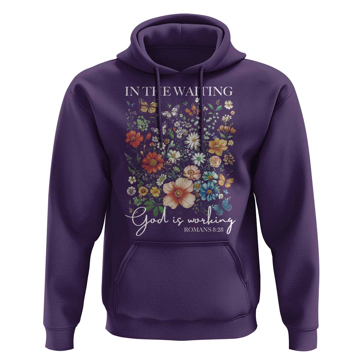In The Waiting God Is Working Hoodie Religious Christian Bible Verse Flower