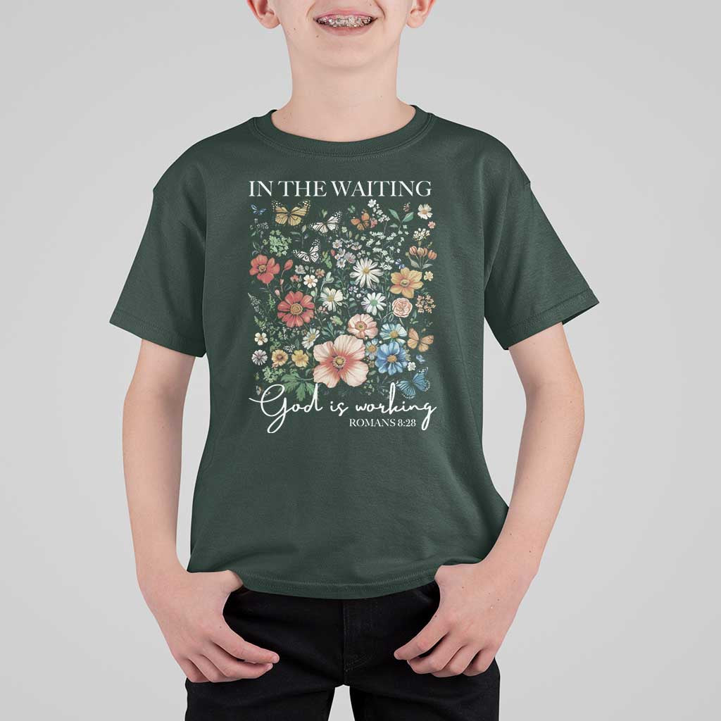 In The Waiting God Is Working T Shirt For Kid Religious Christian Bible Verse Flower