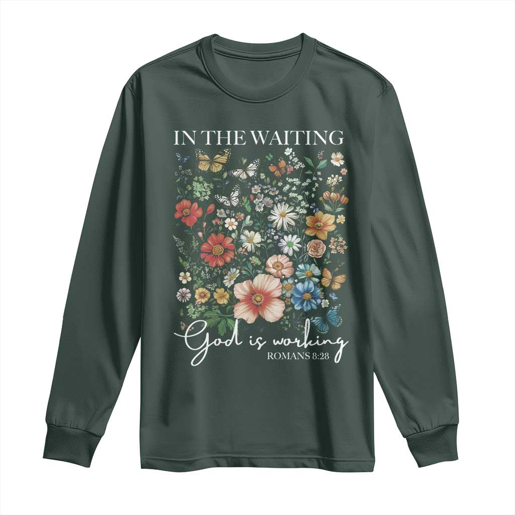 In The Waiting God Is Working Long Sleeve Shirt Religious Christian Bible Verse Flower