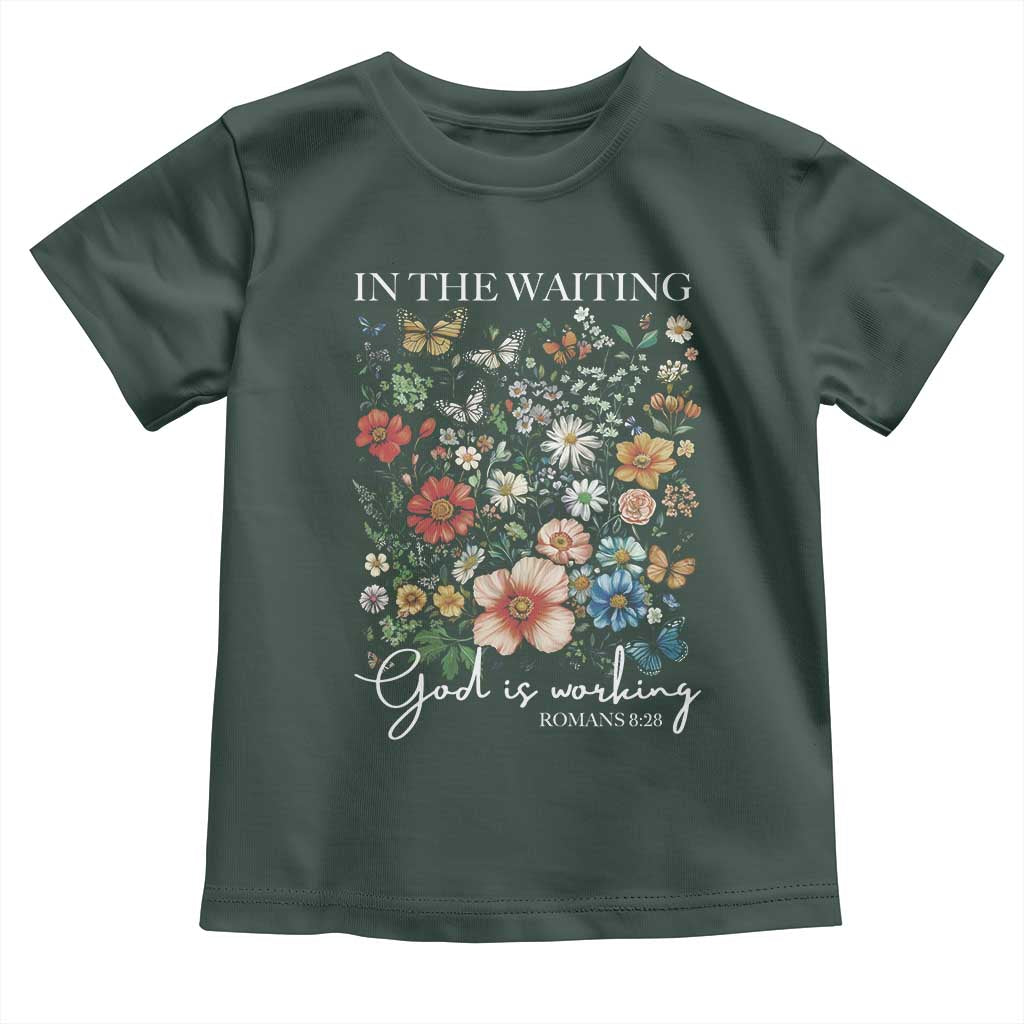 In The Waiting God Is Working Toddler T Shirt Religious Christian Bible Verse Flower