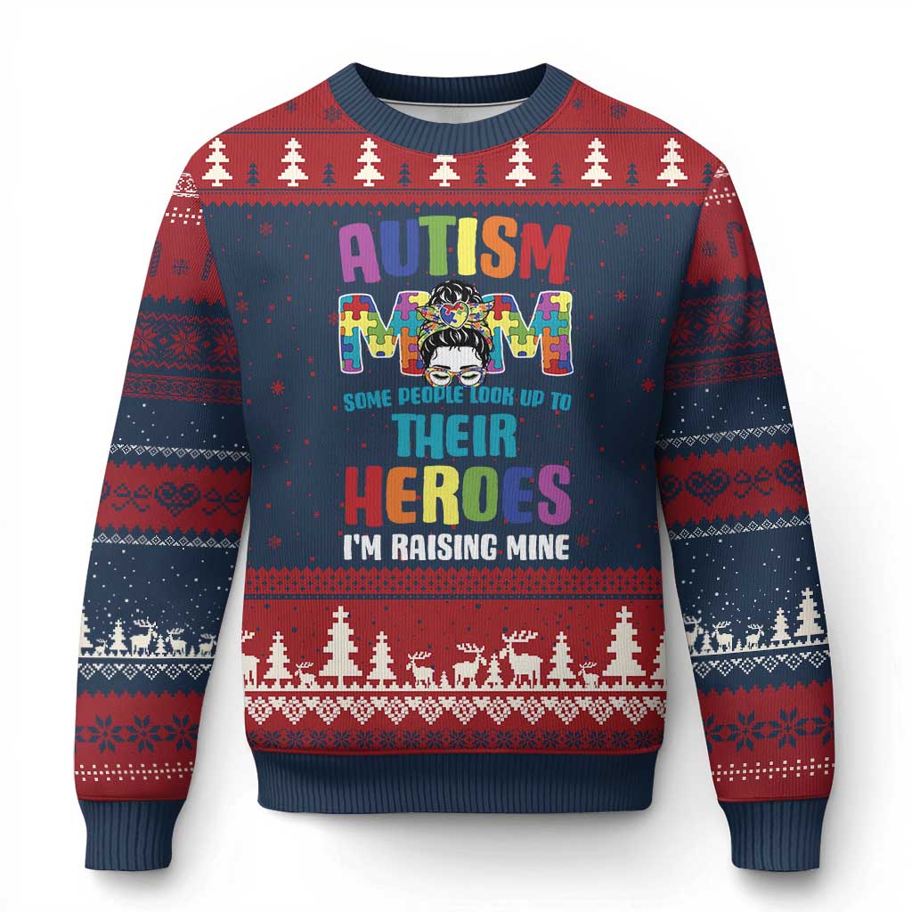 Autism Mom Some People Look Up Their Heroes I'm Raising Mine Ugly Christmas Sweater Autism Awareness