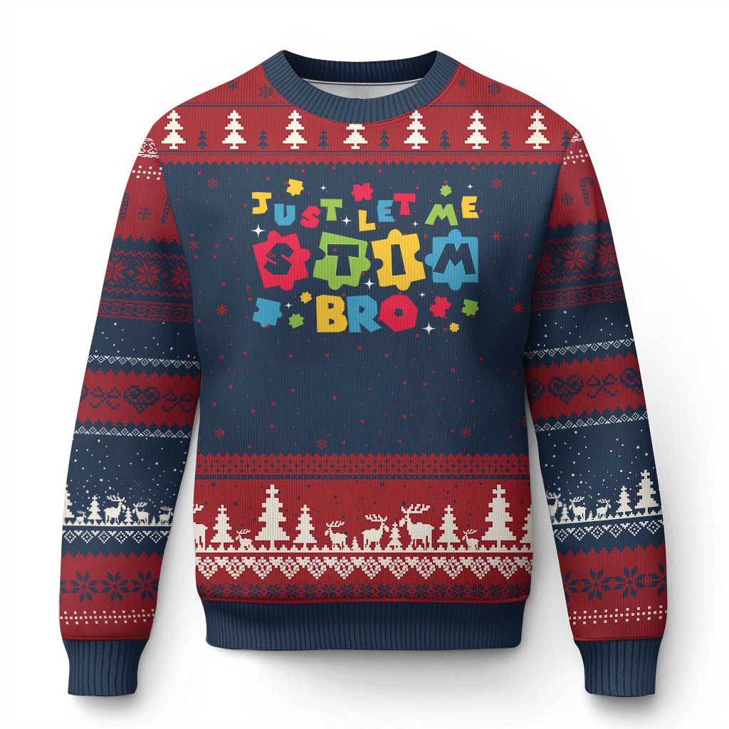 Funny Just Let Me Stim Bro Ugly Christmas Sweater Autism Awareness Puzzle