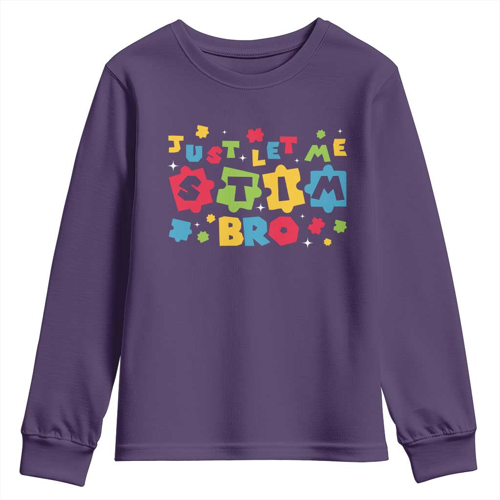 Funny Just Let Me Stim Bro Youth Sweatshirt Autism Awareness Puzzle