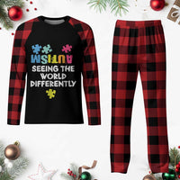 Autism Seeing The World Differently Plaid Pajama Set Autistic Autism Awareness Puzzle