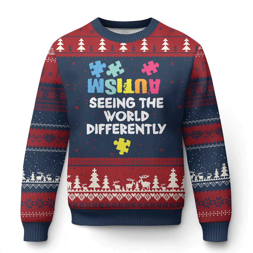 Autism Seeing The World Differently Ugly Christmas Sweater Autistic Autism Awareness Puzzle
