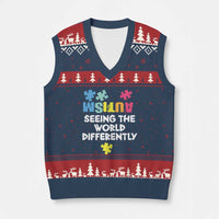 Autism Seeing The World Differently V-Neck Knit Sweater Vest Autistic Autism Awareness Puzzle