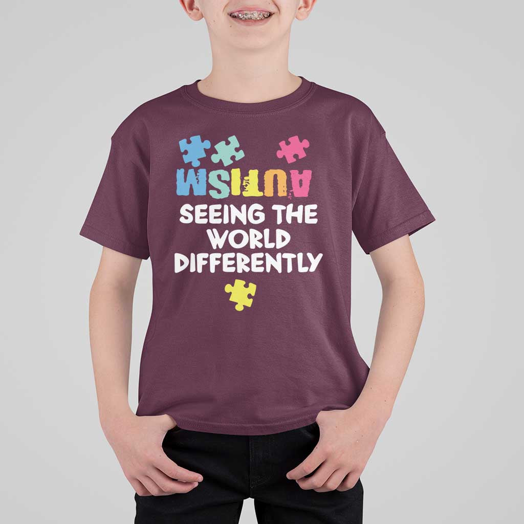 Autism Seeing The World Differently T Shirt For Kid Autistic Autism Awareness Puzzle