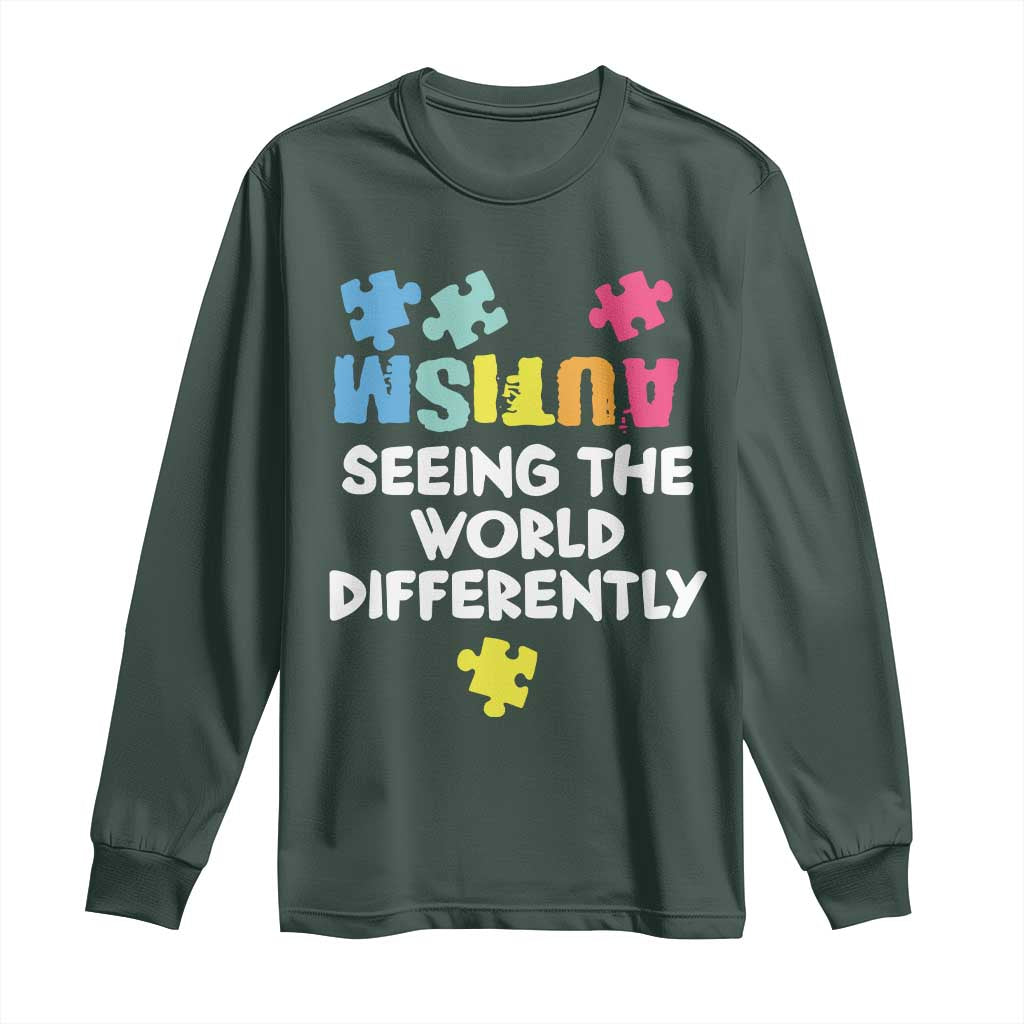 Autism Seeing The World Differently Long Sleeve Shirt Autistic Autism Awareness Puzzle