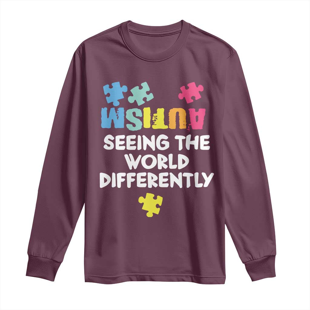Autism Seeing The World Differently Long Sleeve Shirt Autistic Autism Awareness Puzzle