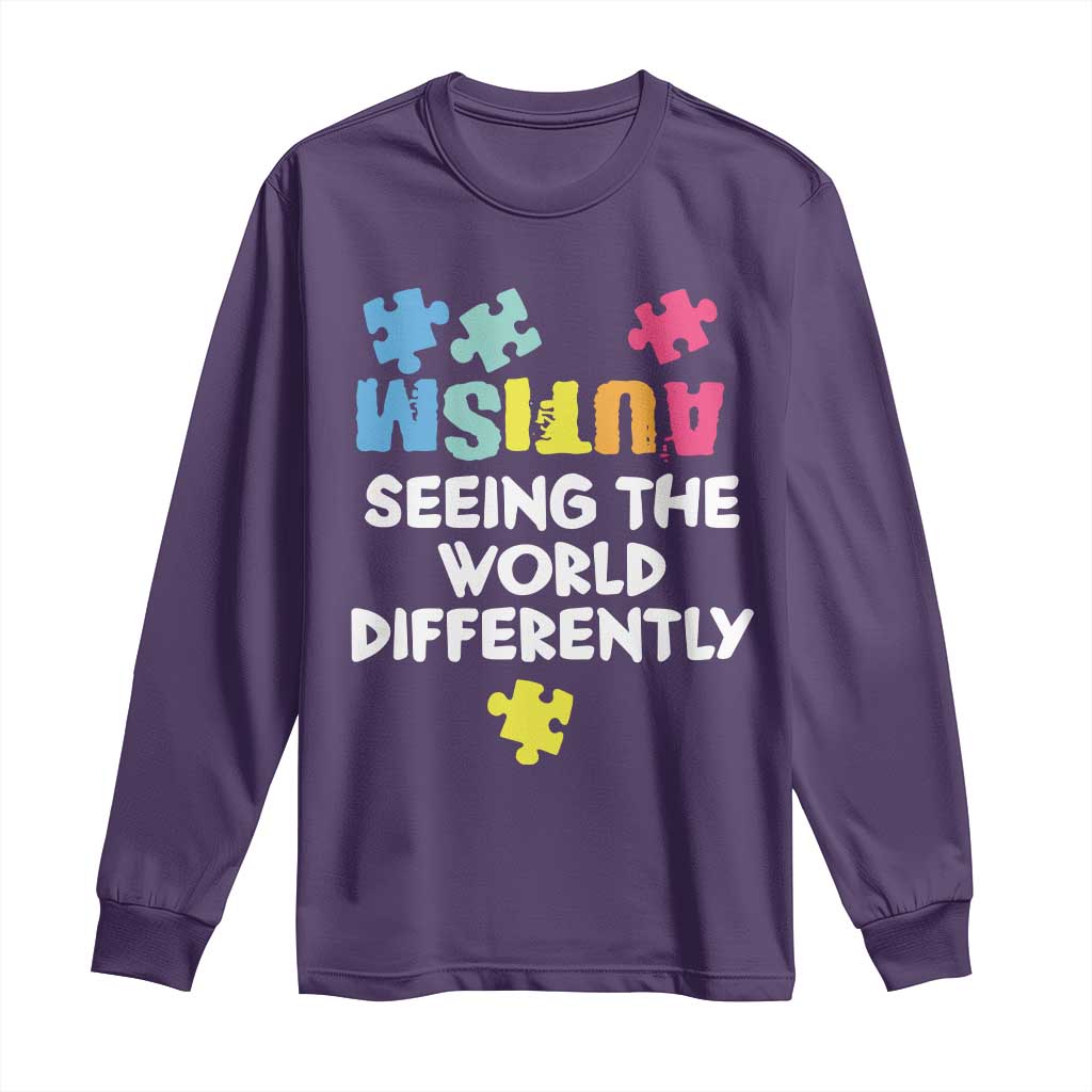 Autism Seeing The World Differently Long Sleeve Shirt Autistic Autism Awareness Puzzle