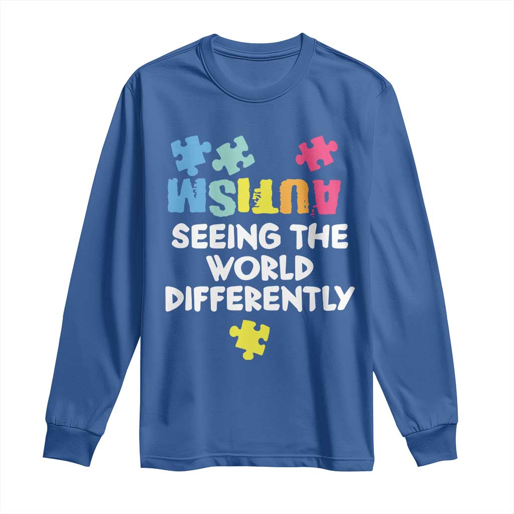 Autism Seeing The World Differently Long Sleeve Shirt Autistic Autism Awareness Puzzle