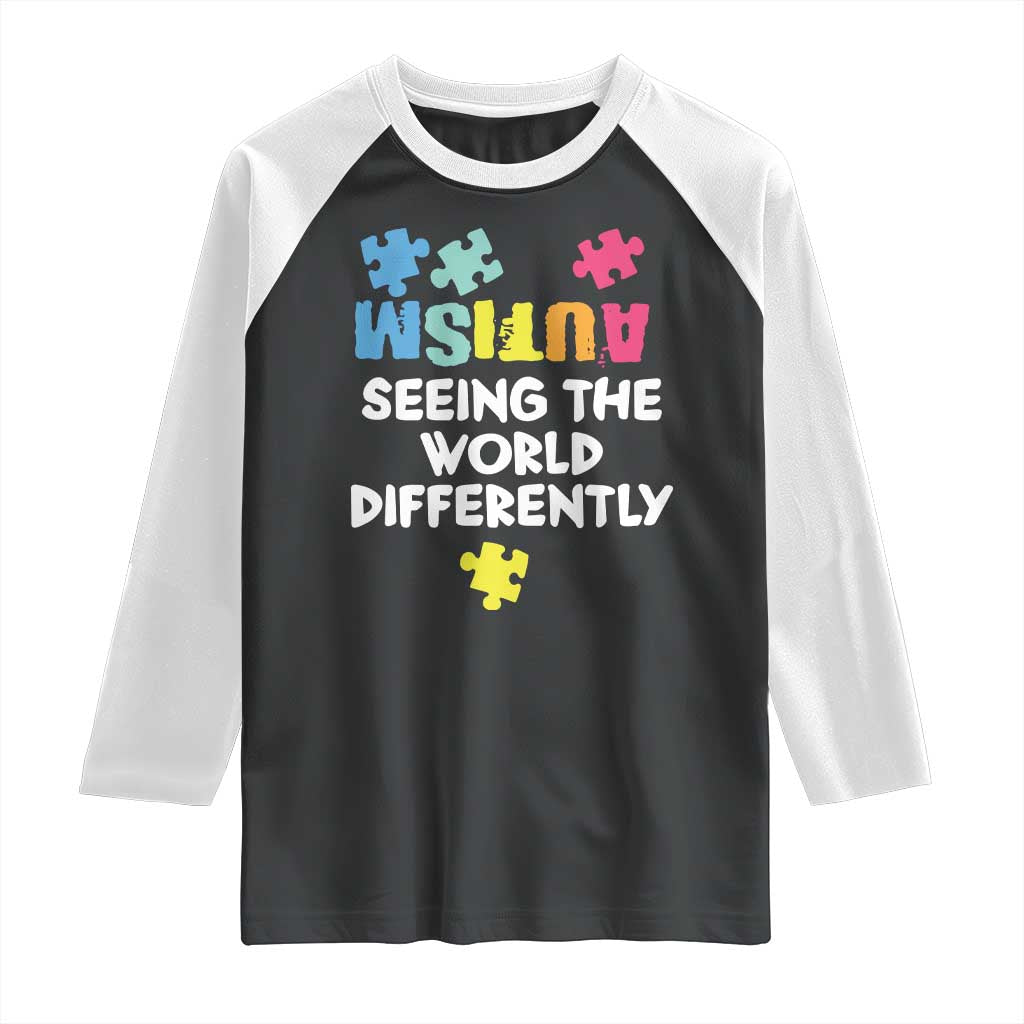 Autism Seeing The World Differently Raglan Shirt Autistic Autism Awareness Puzzle
