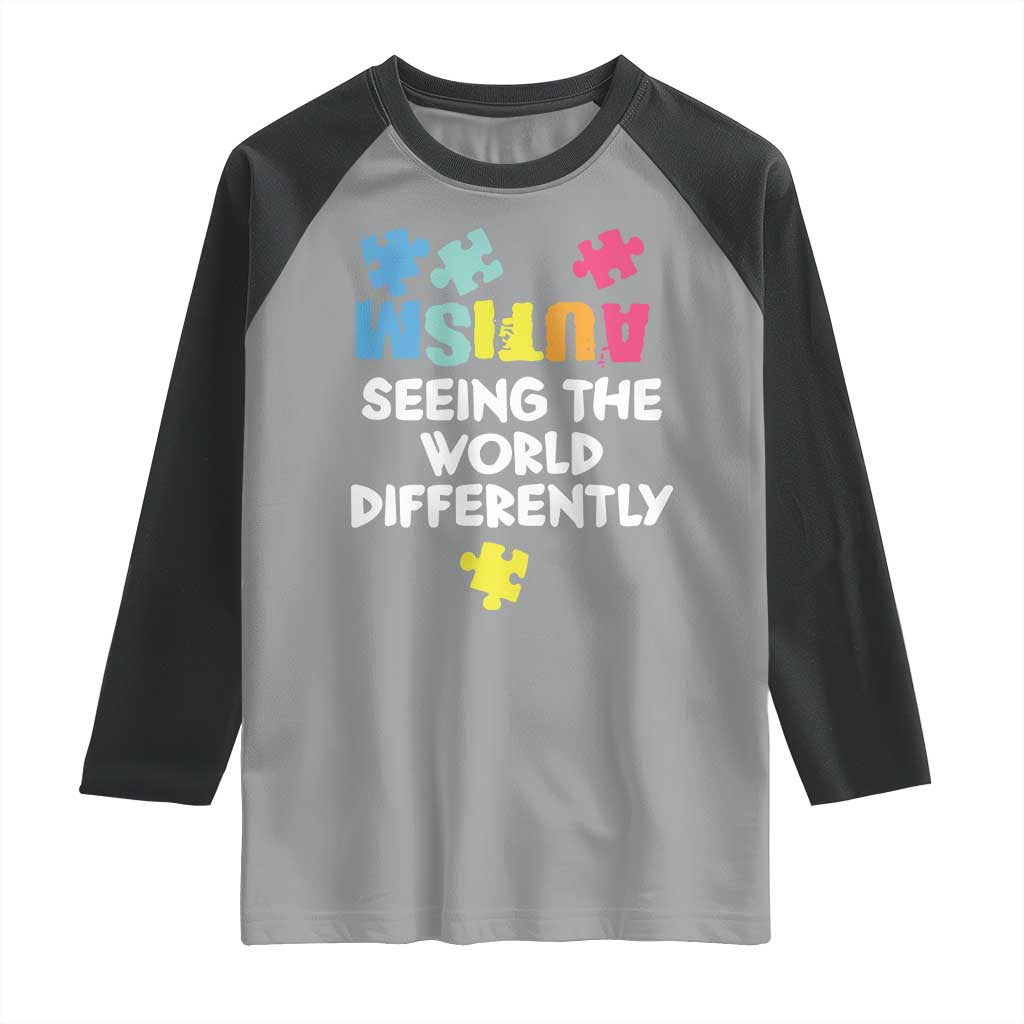 Autism Seeing The World Differently Raglan Shirt Autistic Autism Awareness Puzzle