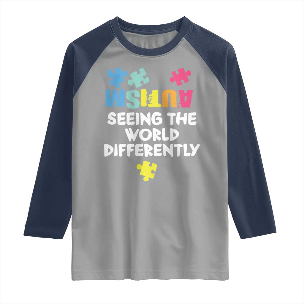 Autism Seeing The World Differently Raglan Shirt Autistic Autism Awareness Puzzle
