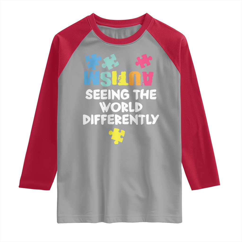 Autism Seeing The World Differently Raglan Shirt Autistic Autism Awareness Puzzle