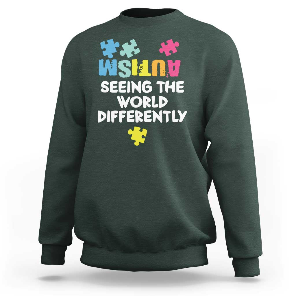 Autism Seeing The World Differently Sweatshirt Autistic Autism Awareness Puzzle