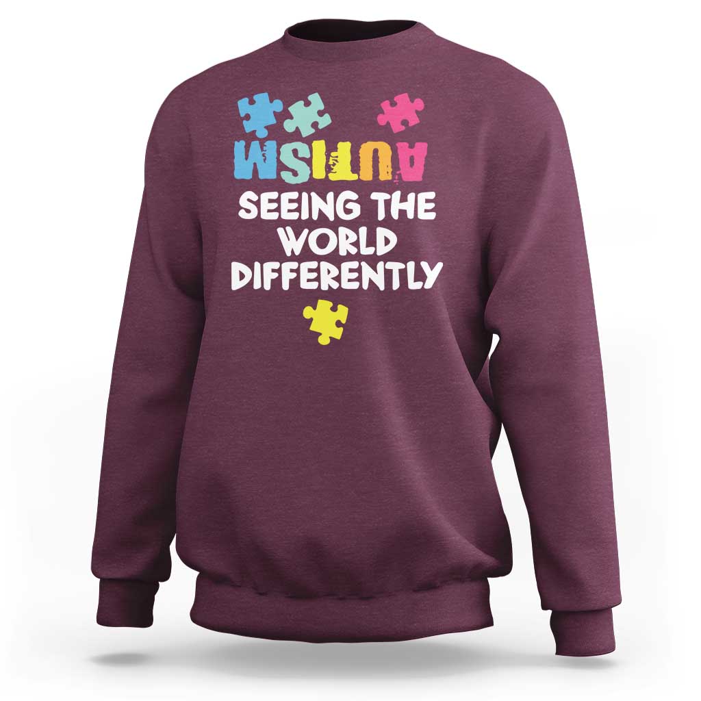 Autism Seeing The World Differently Sweatshirt Autistic Autism Awareness Puzzle