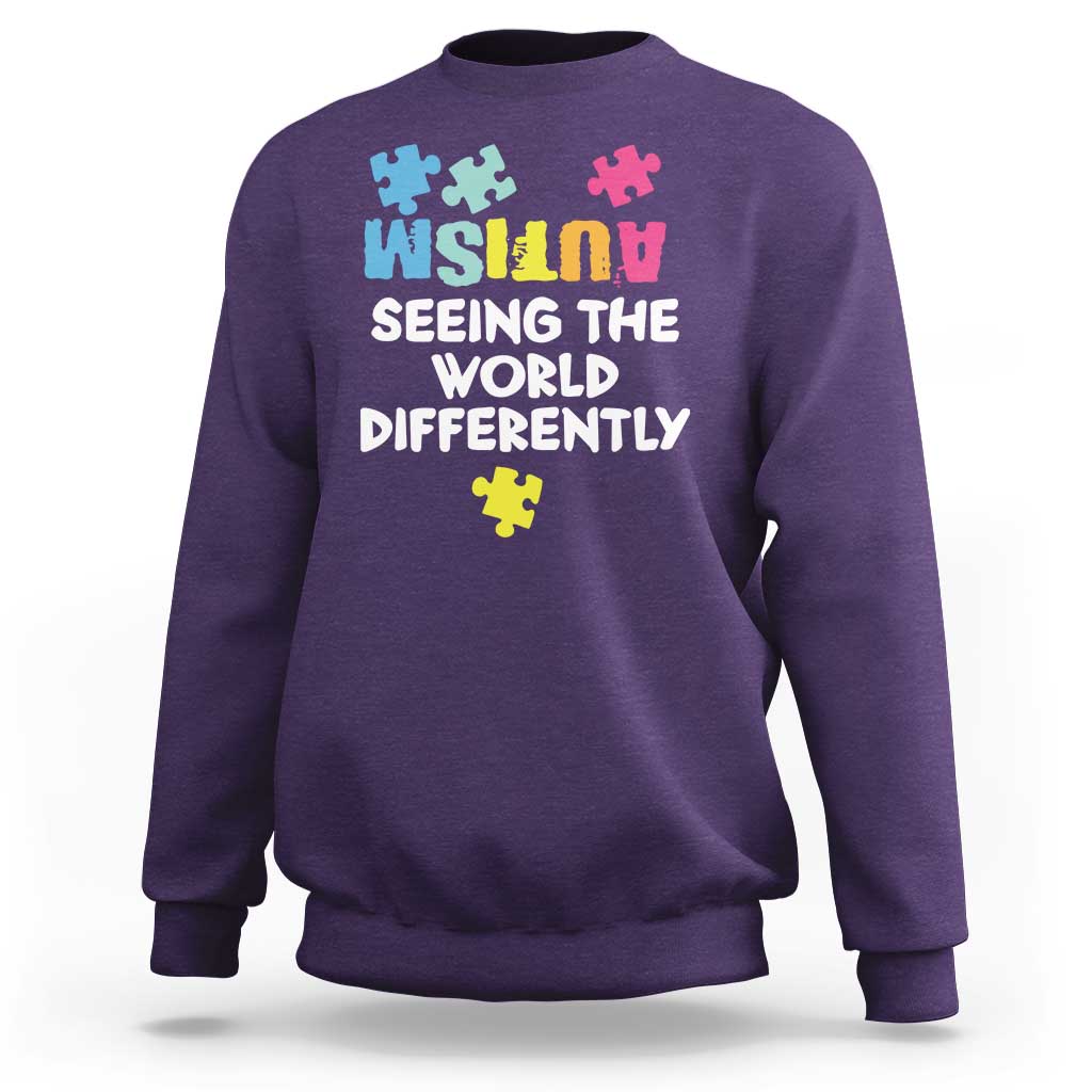 Autism Seeing The World Differently Sweatshirt Autistic Autism Awareness Puzzle