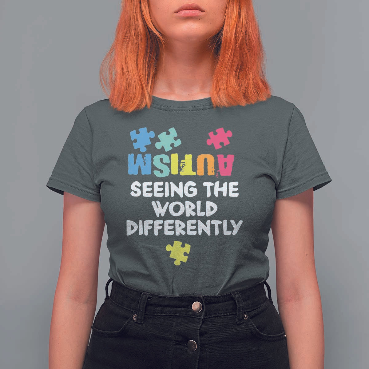 Autism Seeing The World Differently T Shirt For Women Autistic Autism Awareness Puzzle