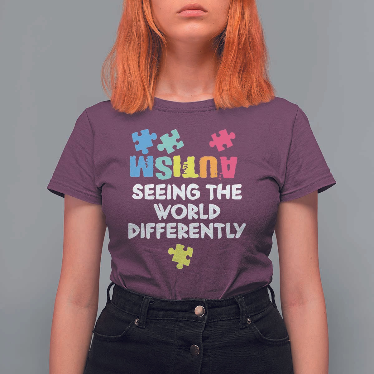 Autism Seeing The World Differently T Shirt For Women Autistic Autism Awareness Puzzle