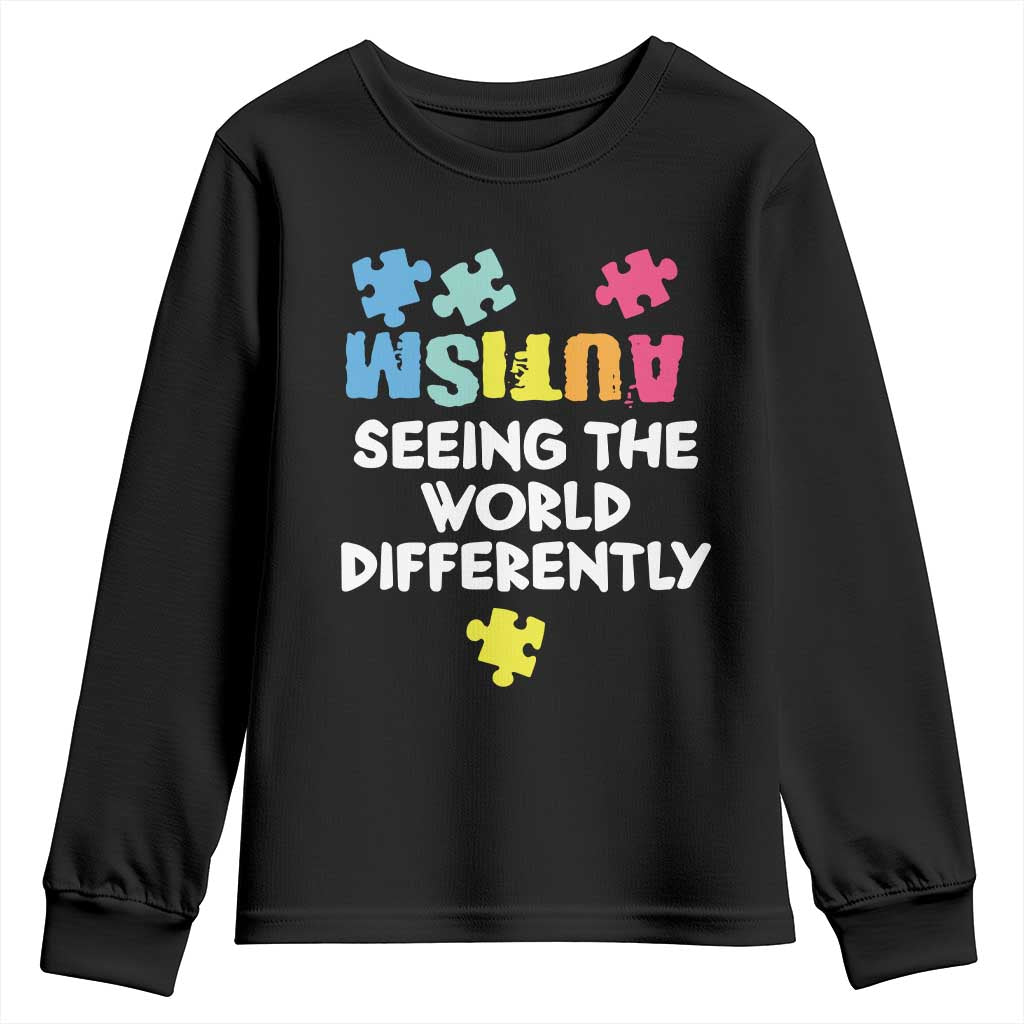 Autism Seeing The World Differently Youth Sweatshirt Autistic Autism Awareness Puzzle