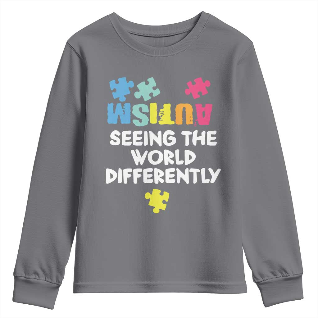 Autism Seeing The World Differently Youth Sweatshirt Autistic Autism Awareness Puzzle