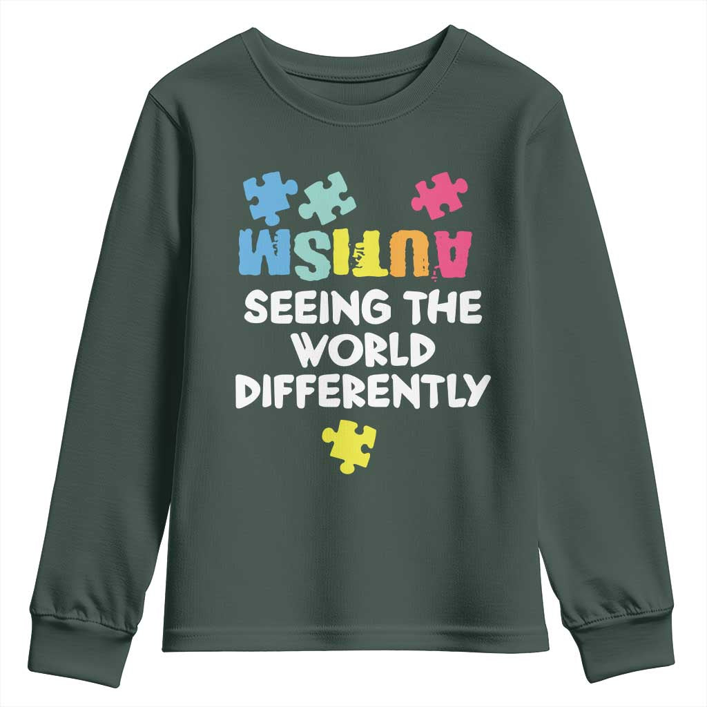 Autism Seeing The World Differently Youth Sweatshirt Autistic Autism Awareness Puzzle