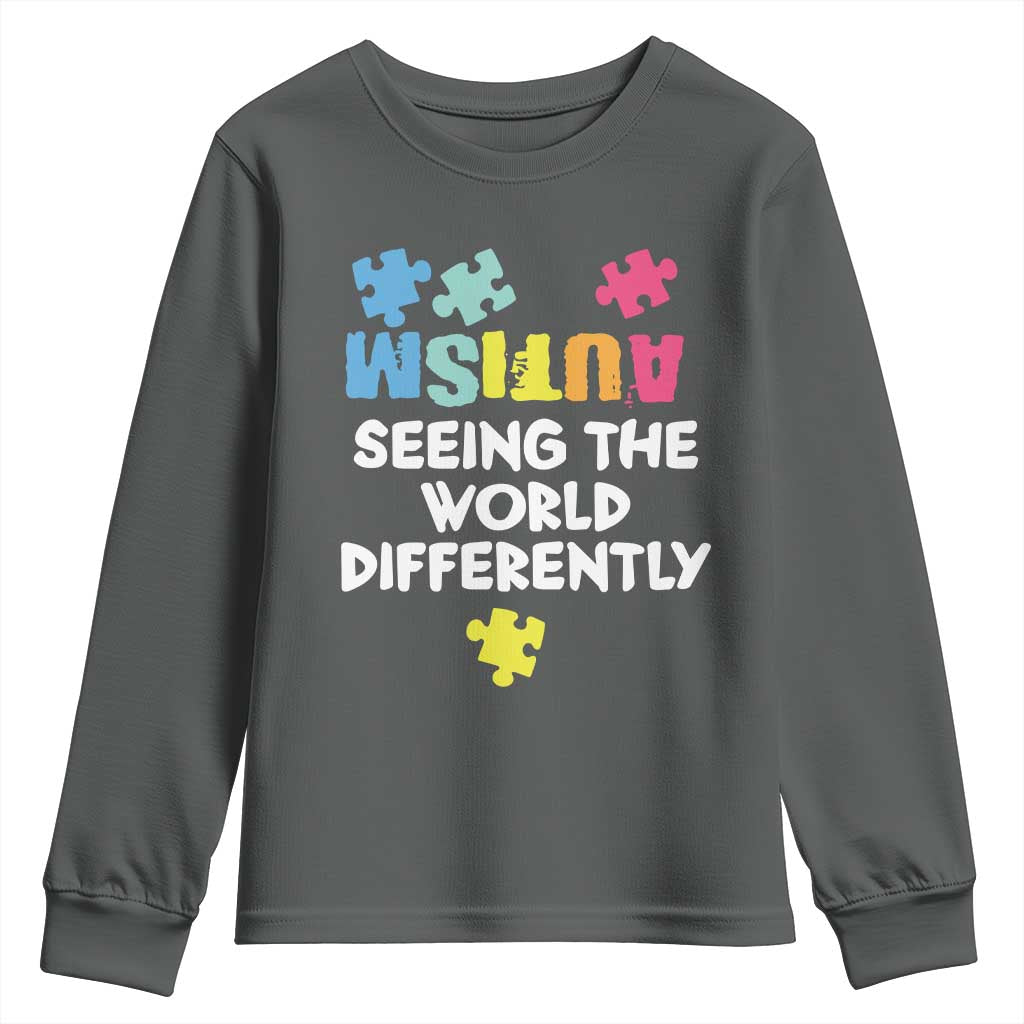 Autism Seeing The World Differently Youth Sweatshirt Autistic Autism Awareness Puzzle