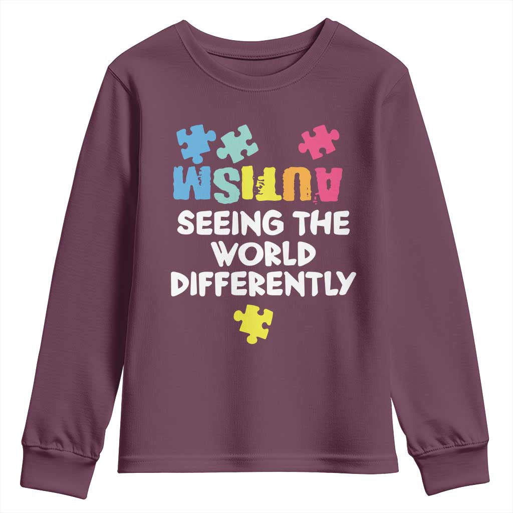 Autism Seeing The World Differently Youth Sweatshirt Autistic Autism Awareness Puzzle