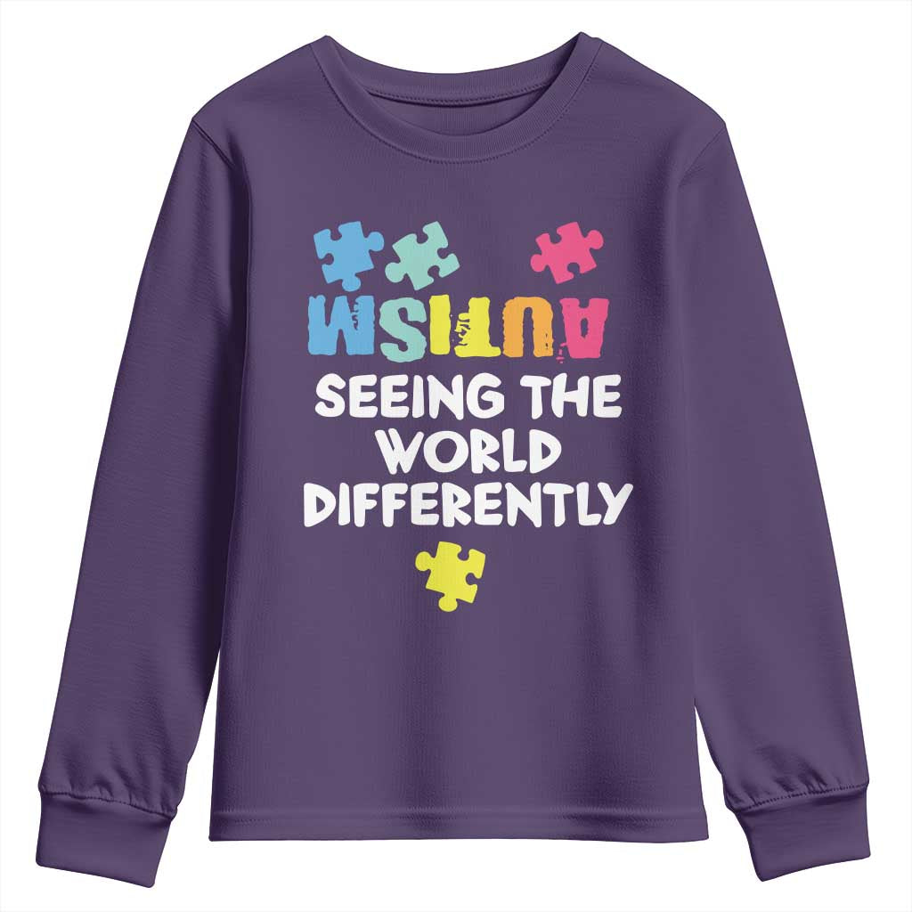 Autism Seeing The World Differently Youth Sweatshirt Autistic Autism Awareness Puzzle